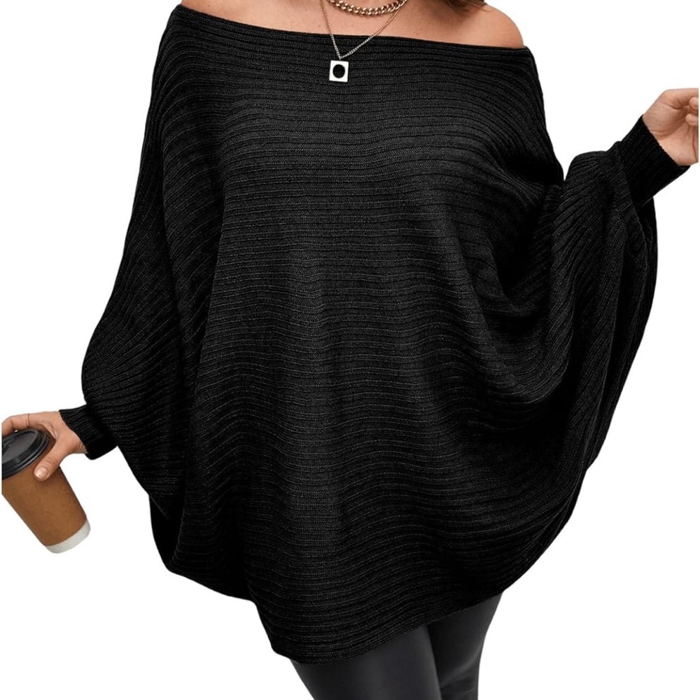 Off-Shoulder Long Sleeve Black Sweater